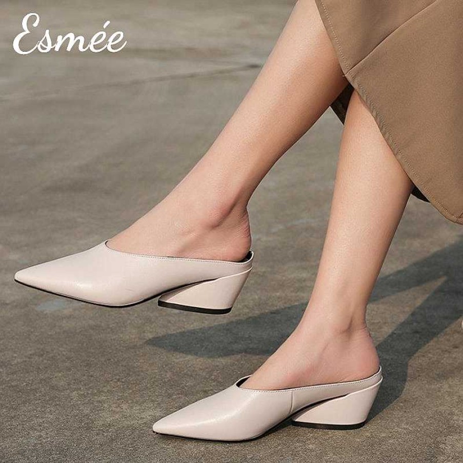 Shoes Esmée | Leather Mules With Chunk Heels