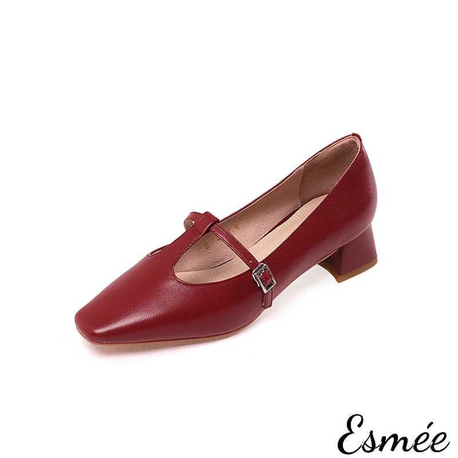 Shoes Esmée | Leather High Heel With T-Straps