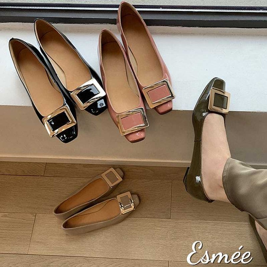 Shoes Esmée | Patent Leather Flats With Metal Buckle