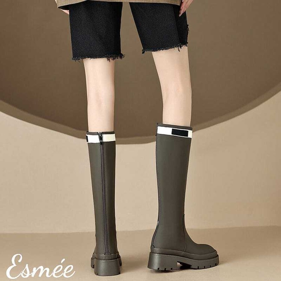 Shoes Esmée | Leather Long Boots With White Strap Design