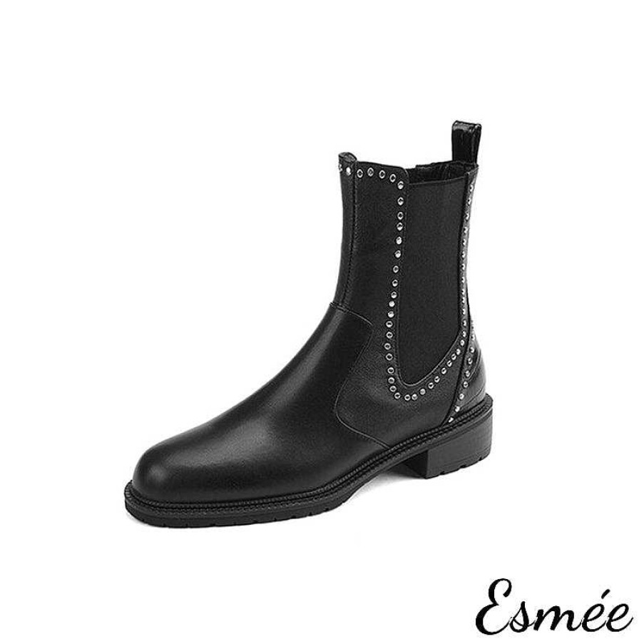 Shoes Esmée | Leather Chelsea Boots With Alligator Pattern And Rivets Design Black