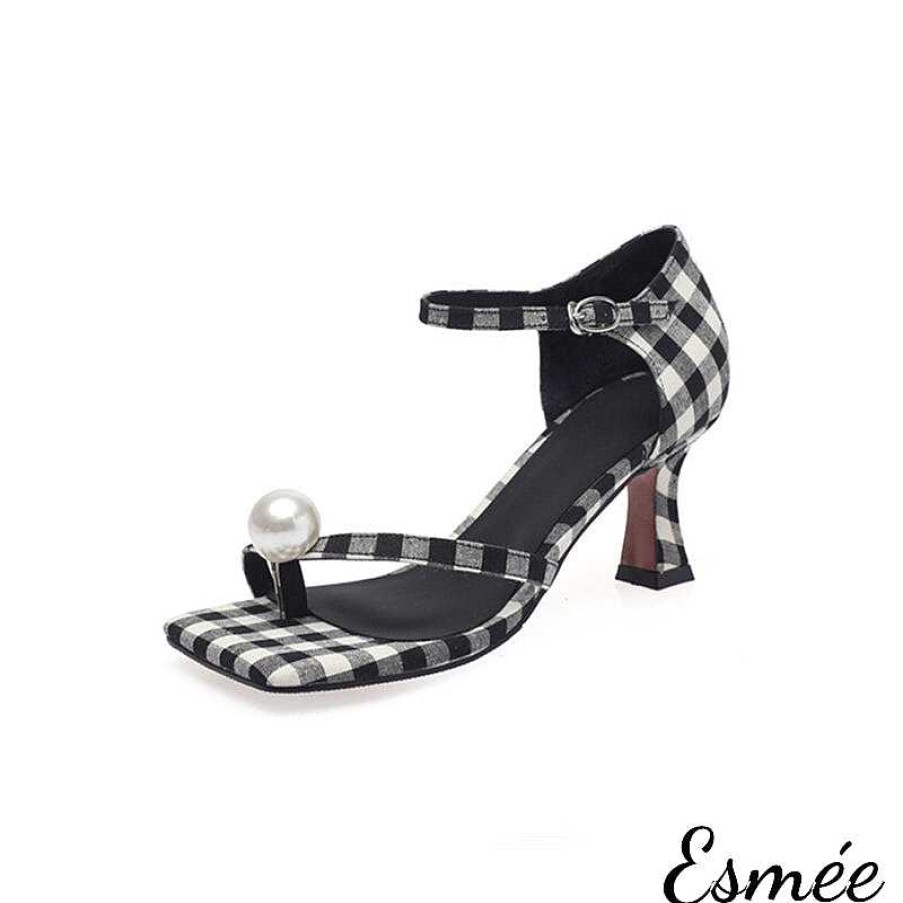 Shoes Esmée | Patent Leather High Heel Sandals With Pearl Design