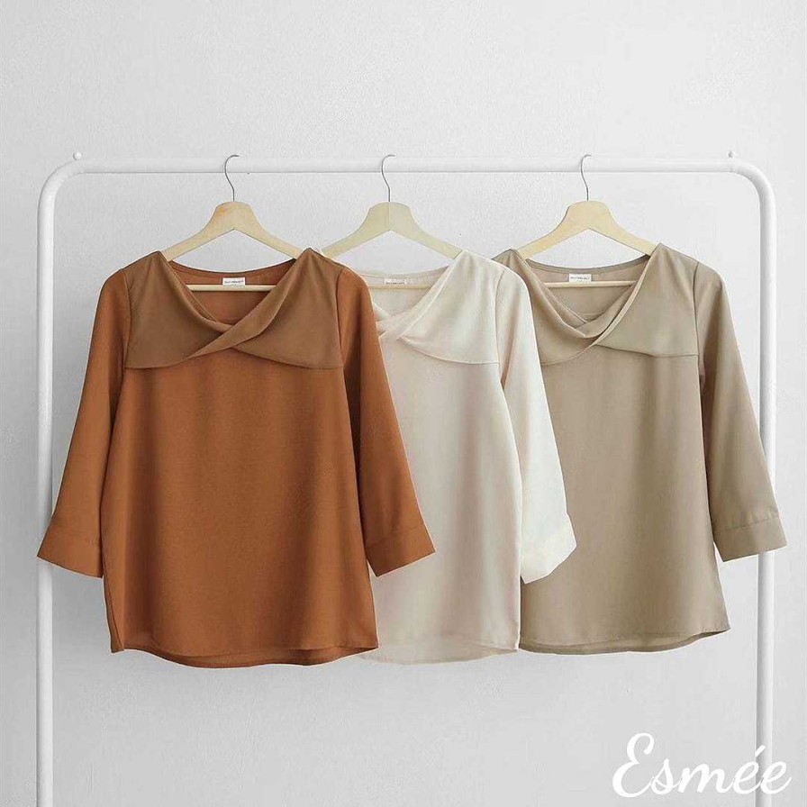 Clothing Esmée | Korean Chiffon Blouse With Cowl Neckline Design