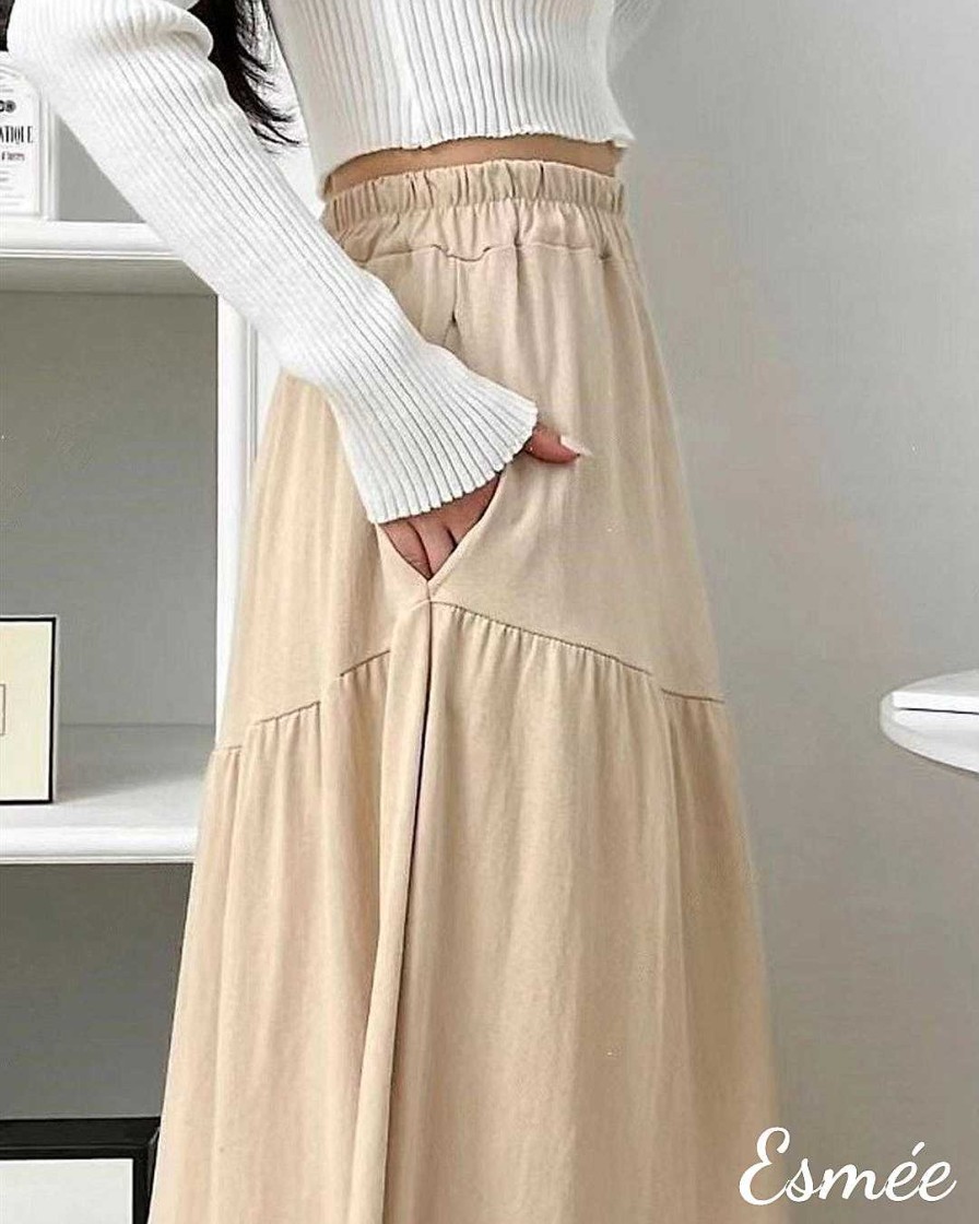 Clothing Esmée | Korean Nylon Long Dress With Elasticated Waistband Design