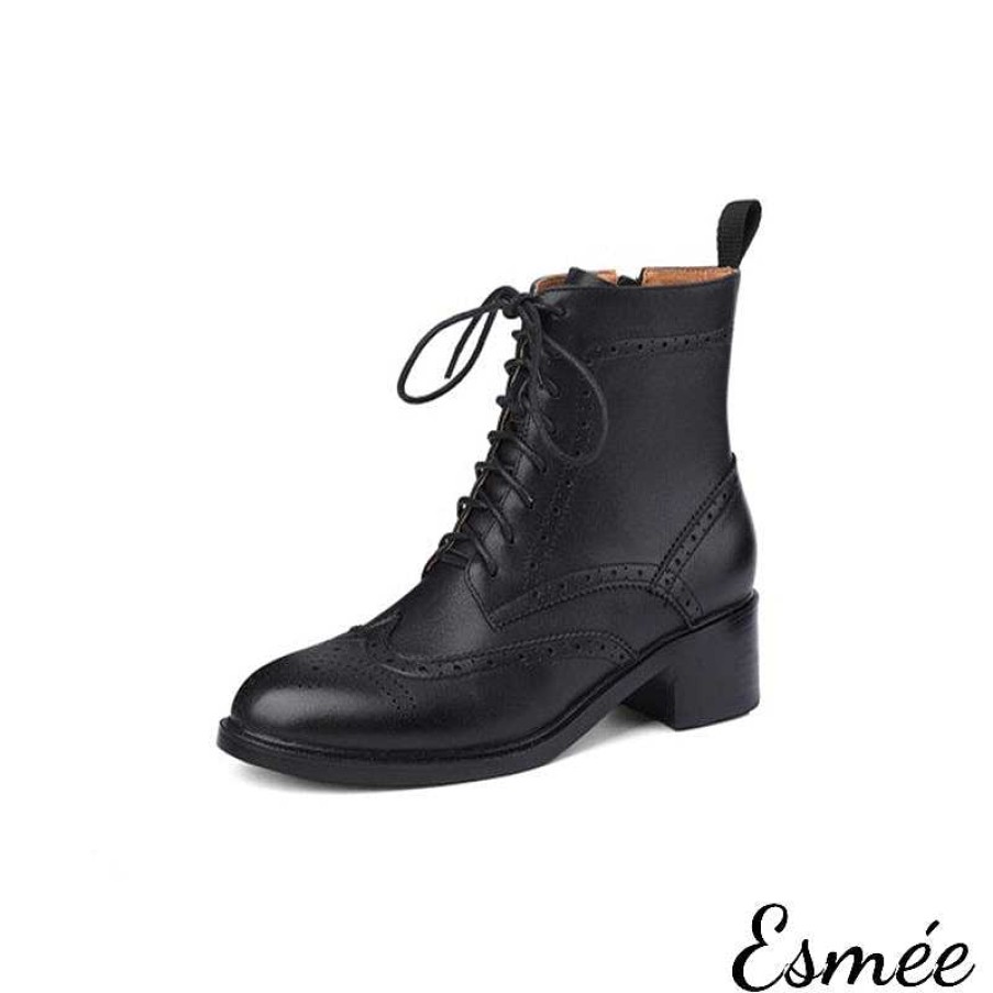 Shoes Esmée | Leather Marten Boots With Brogue Design