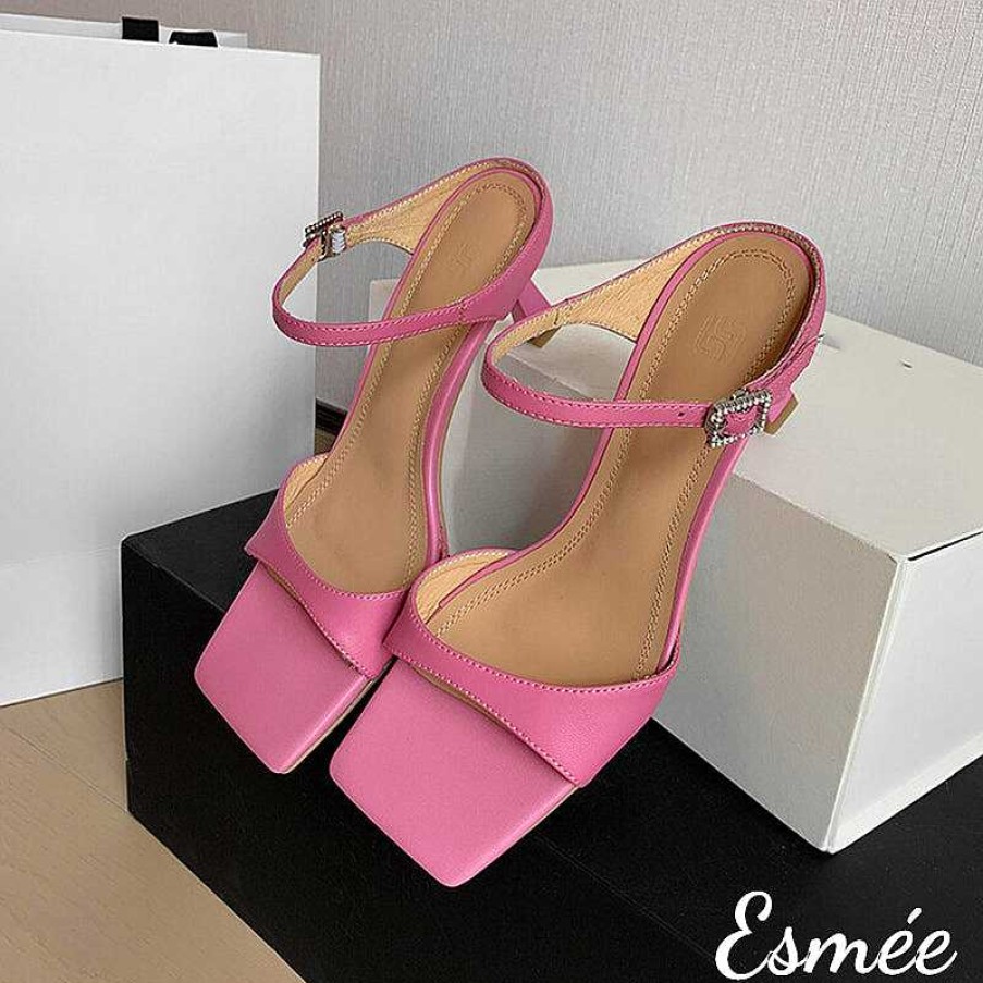 Shoes Esmée | Leather High Heel Sandals With Square Toe Design