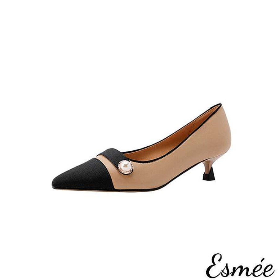 Shoes Esmée | Leather High Heels With Pearl Design And Toe Cap