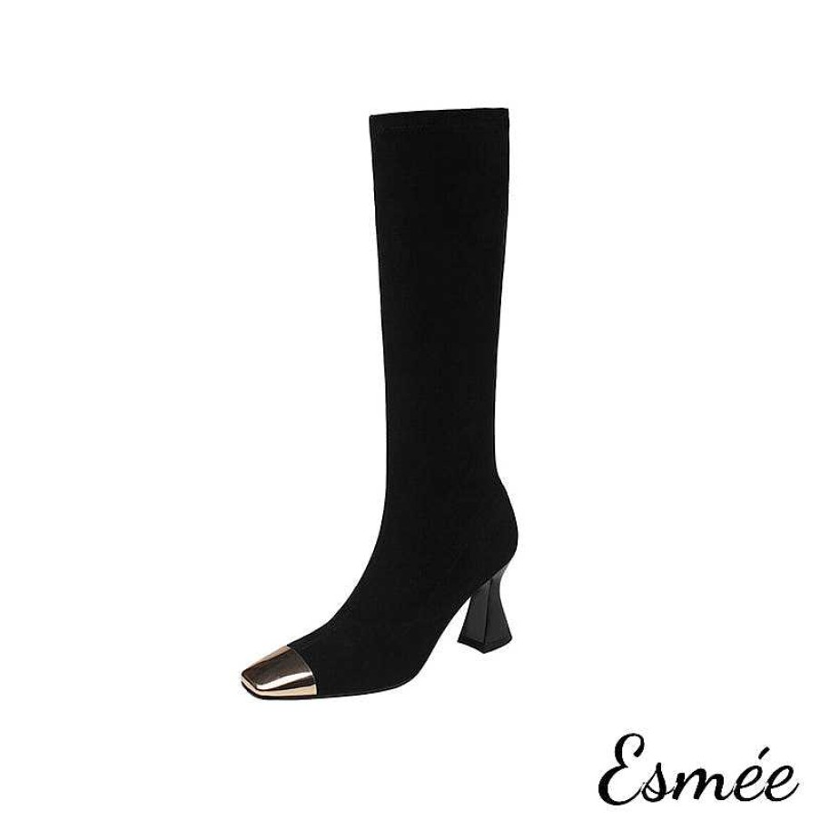 Shoes Esmée | Leather High Heel Long Boots With Golden Toe Cap