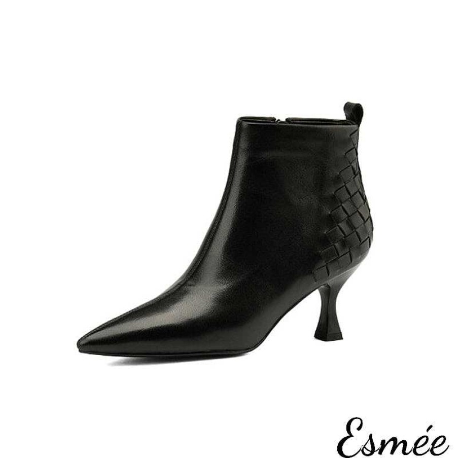 Shoes Esmée | Leather Ankle Boots With Woven Design