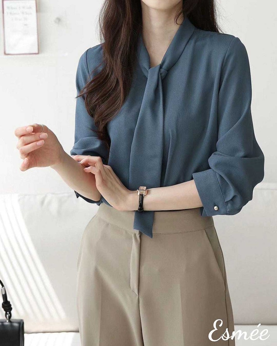 Clothing Esmée | Korean Chiffon Blouse With Bow Knot Tie Design