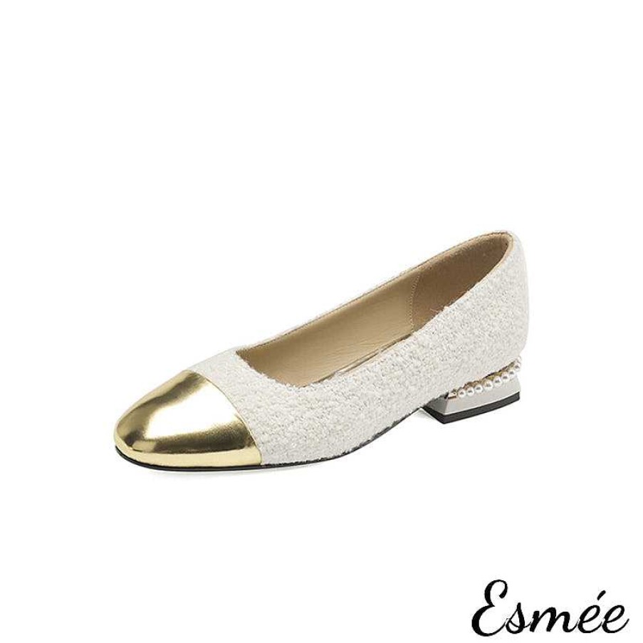 Shoes Esmée | Fabrics Flats With Mini Pearl Heels And Golden Toe Cap