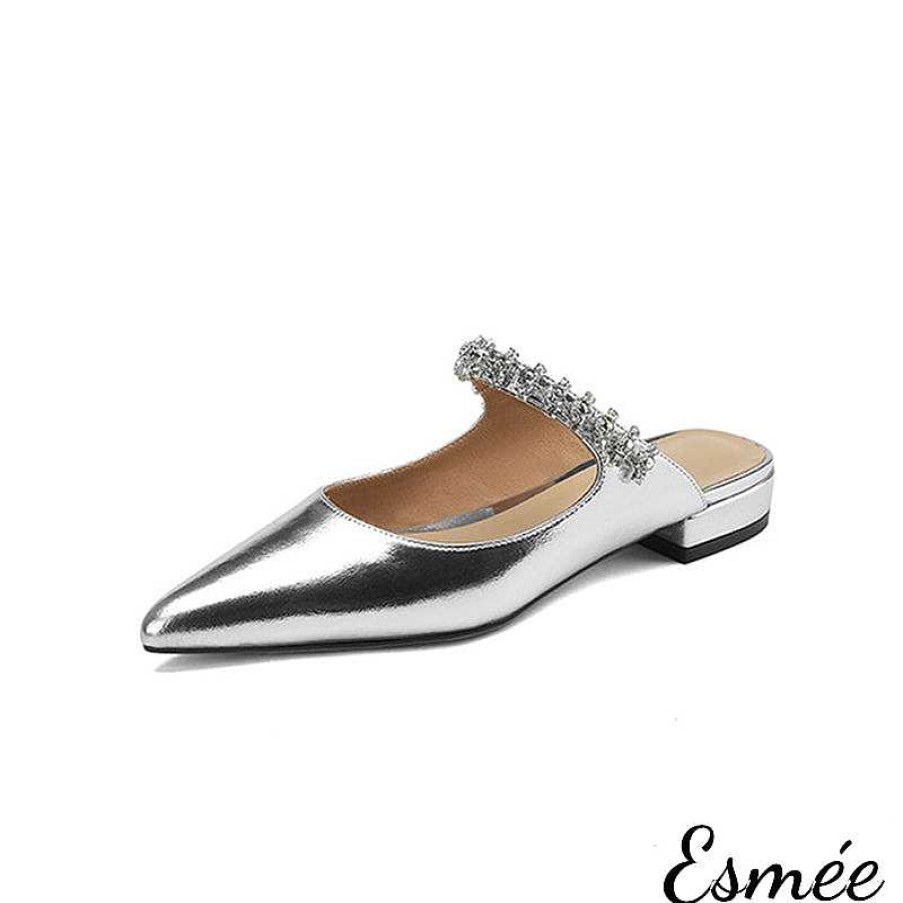 Shoes Esmée | Leather Flat Mules With Diamond Straps