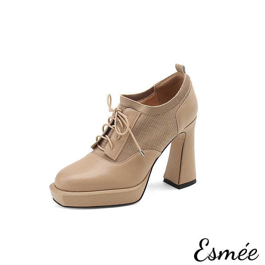 Shoes Esmée | Leather High Heel Oxford Shoes With 2.5 Cm Platform And Fabrics Design