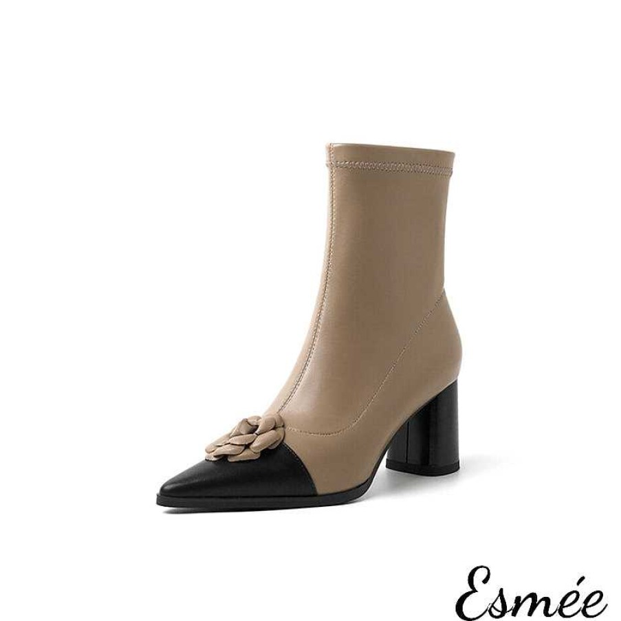 Shoes Esmée | Leather High Heel Ankle Boots With Rosebud Design