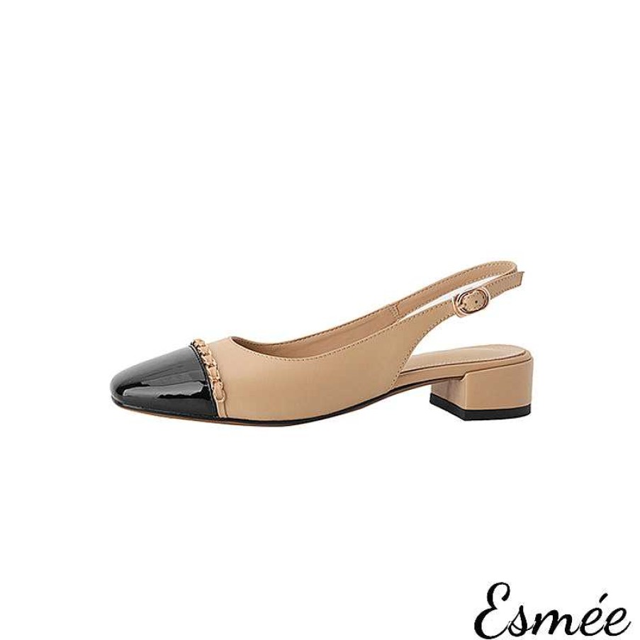 Shoes Esmée | Leather Slingback With Black Toe Cap And Chain Design