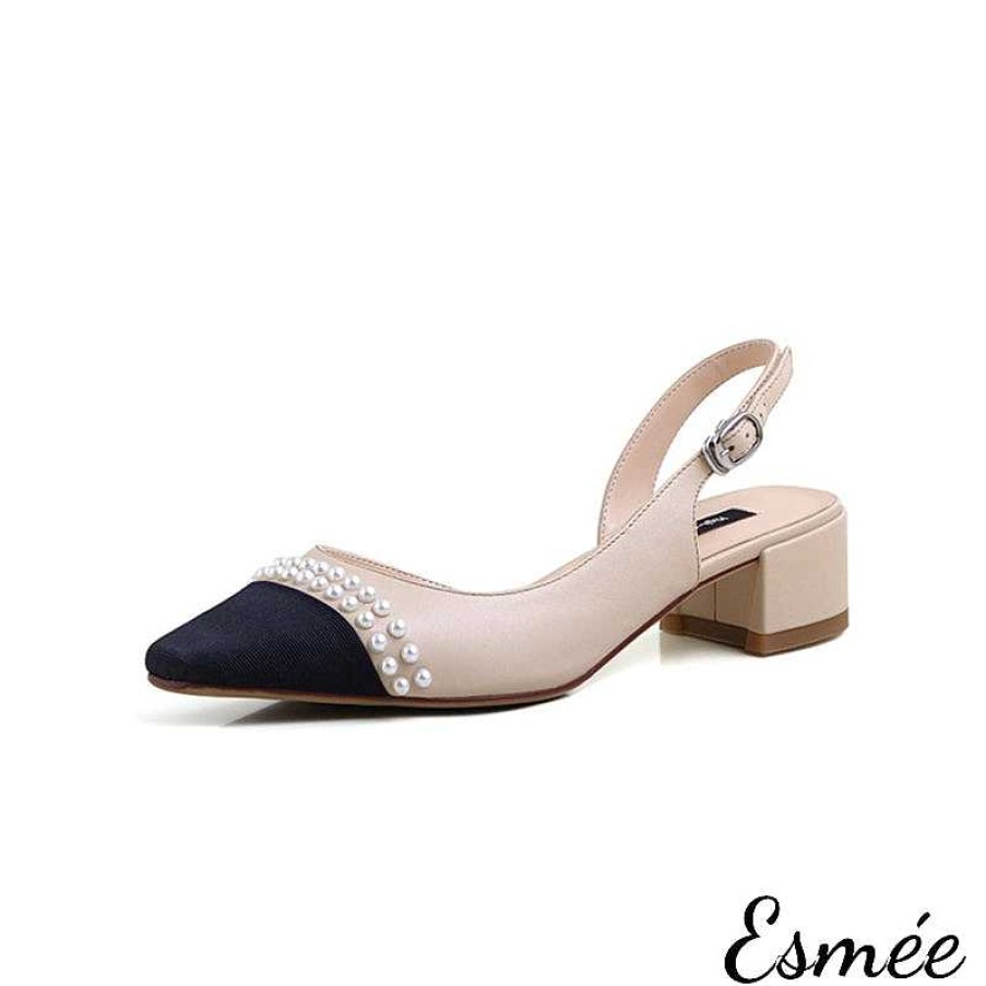 Shoes Esmée | Leather Slingback With Pearl Design And Black Toe Cap