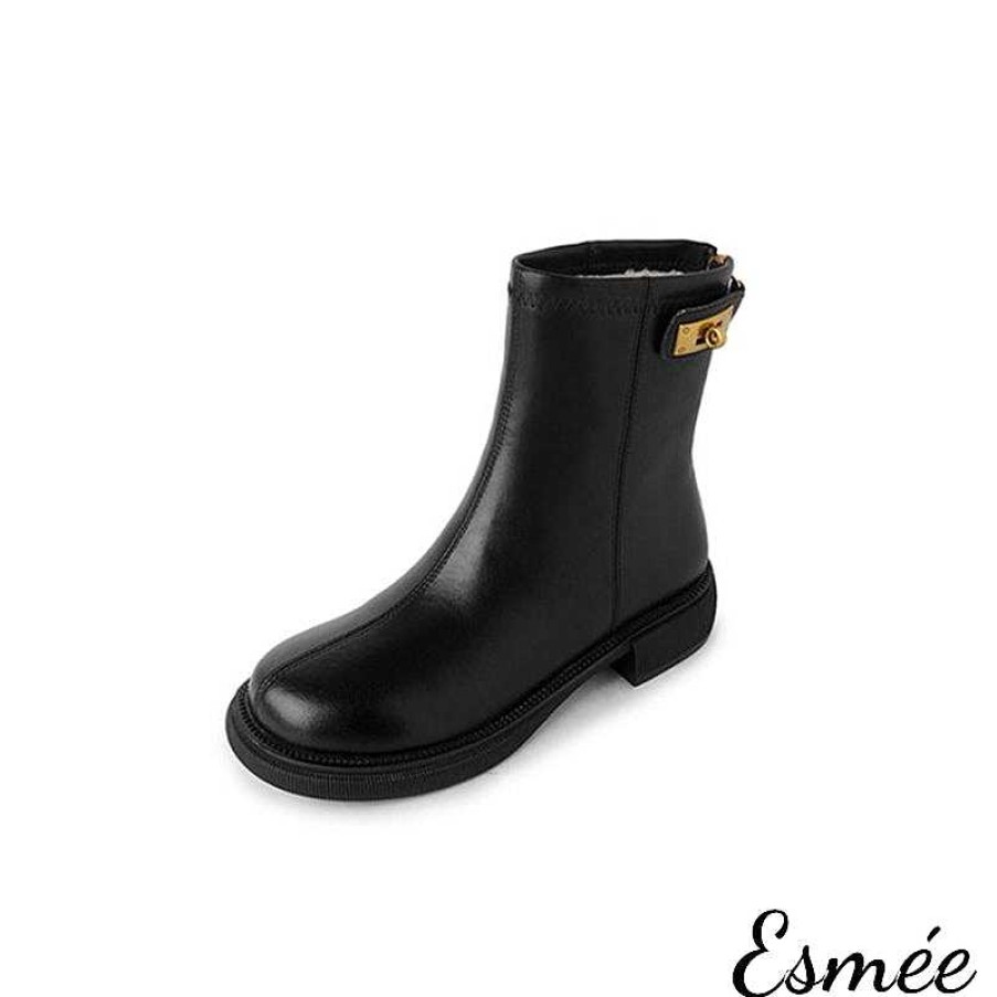 Shoes Esmée | Leather Ankle Boots With Round Toe And Metal Buckle