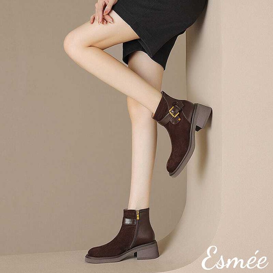 Shoes Esmée | Suede Ankle Boots With Leather Buckle Straps