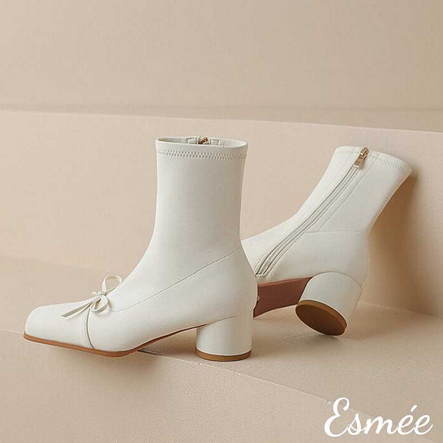 Shoes Esmée | Leather Squared Toe Ankle Boots With Bow Knot Design