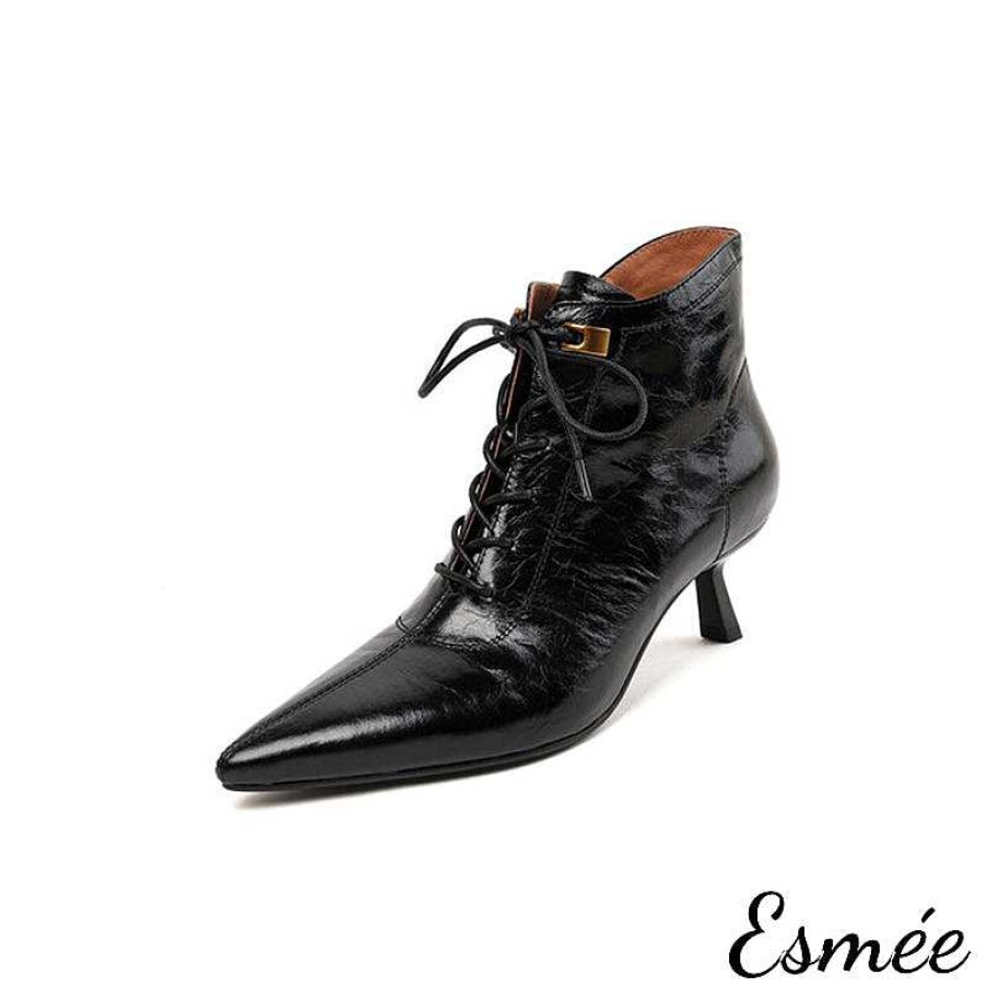 Shoes Esmée | Shiny Leather High Heel Marten Boots With 5 Cm Stiletto