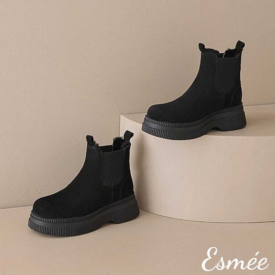 Shoes Esmée | Suede Chelsea Boots With Sheep Hair Design