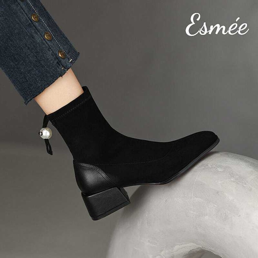 Shoes Esmée | Suede Ankle Boots With Pearl Design Black