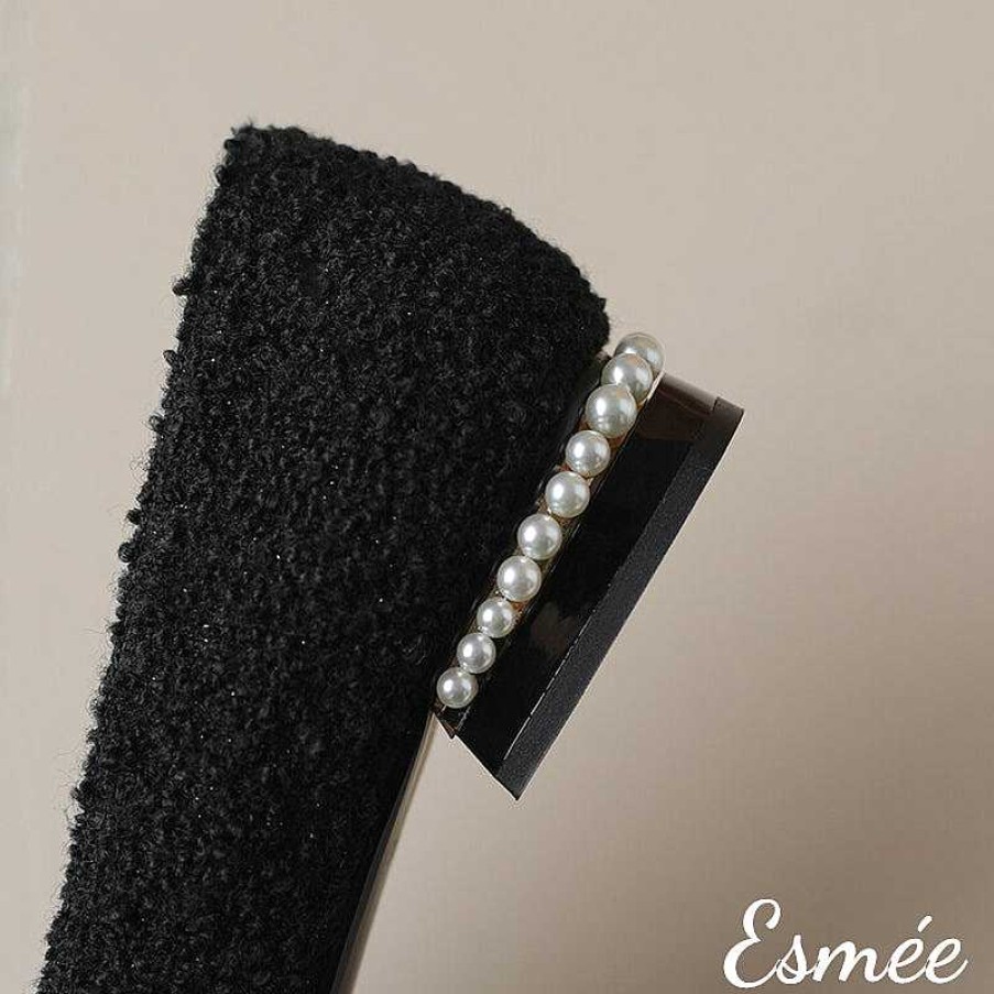 Shoes Esmée | Fabrics Flats With Mini Pearl Heels And Golden Toe Cap