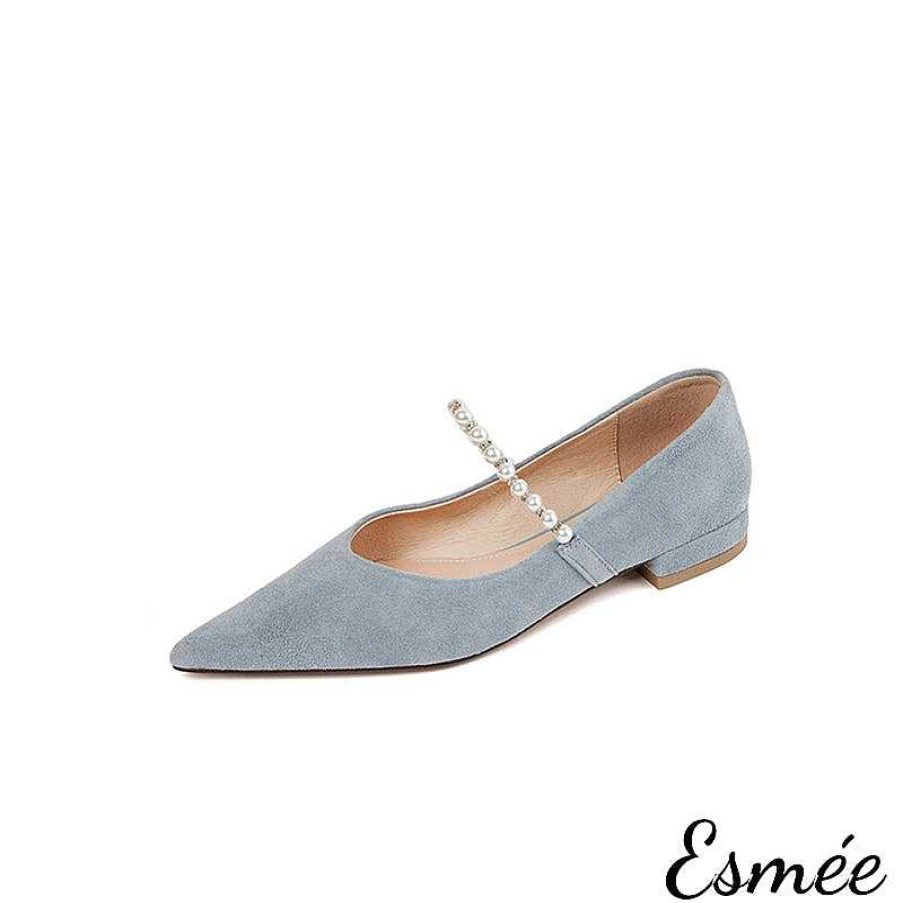 Shoes Esmée | Suede Flats With Pearl Straps