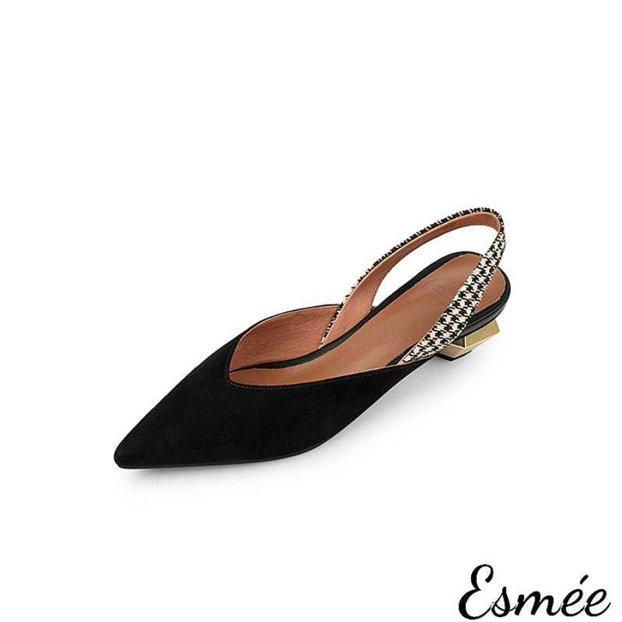 Shoes Esmée | Suede Slingback With Golden Diamond Heels Black