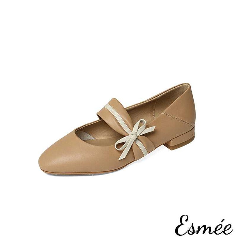 Shoes Esmée | Leather Mary Janes With Dual Color Straps And Bow Knot