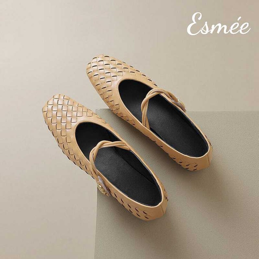 Shoes Esmée | Leather Maryjanes With Woven Design