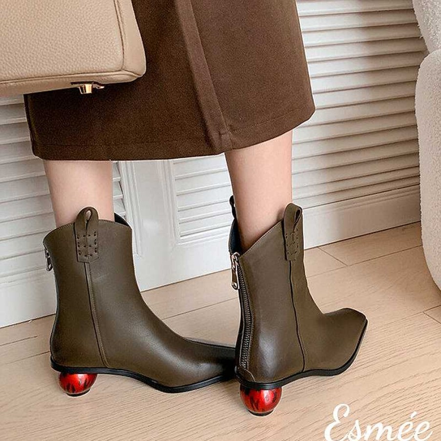 Shoes Esmée | Leather Riding Boots With Red Sphere Heels