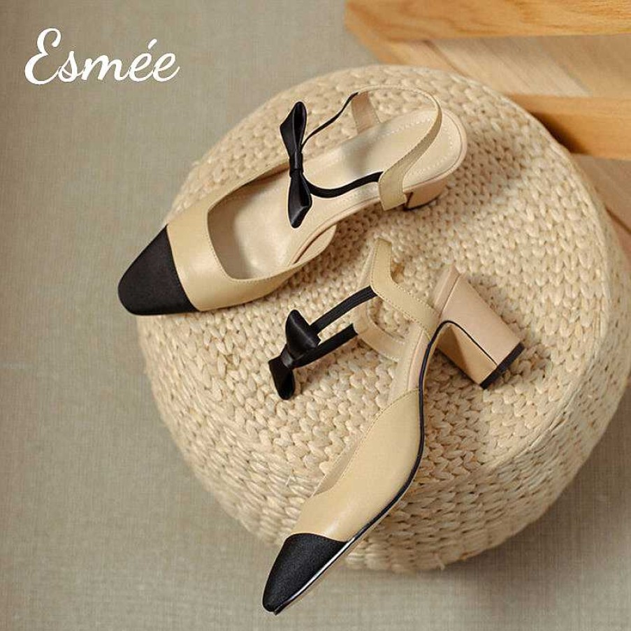 Shoes Esmée | Leather High Heel Sandals With Bow Knot Straps