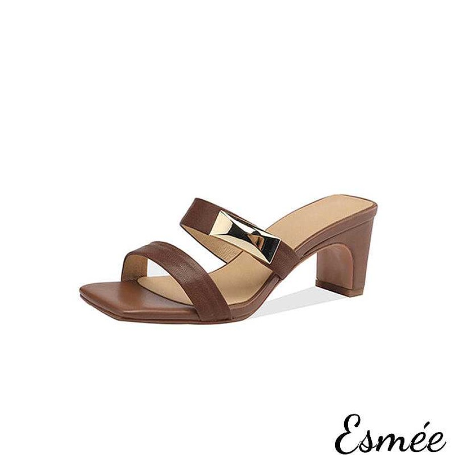 Shoes Esmée | Leather High Heel Sandals With Metal Buckle Design