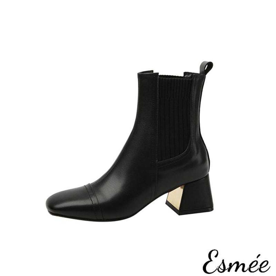 Shoes Esmée | Leather Fabrics Chelsea Boots With Block Heels