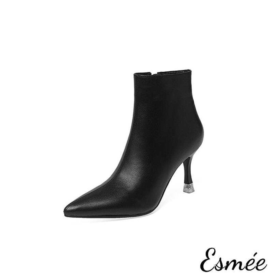 Shoes Esmée | Leather Pointed Toe Ankle Boots With Stiletto Heels