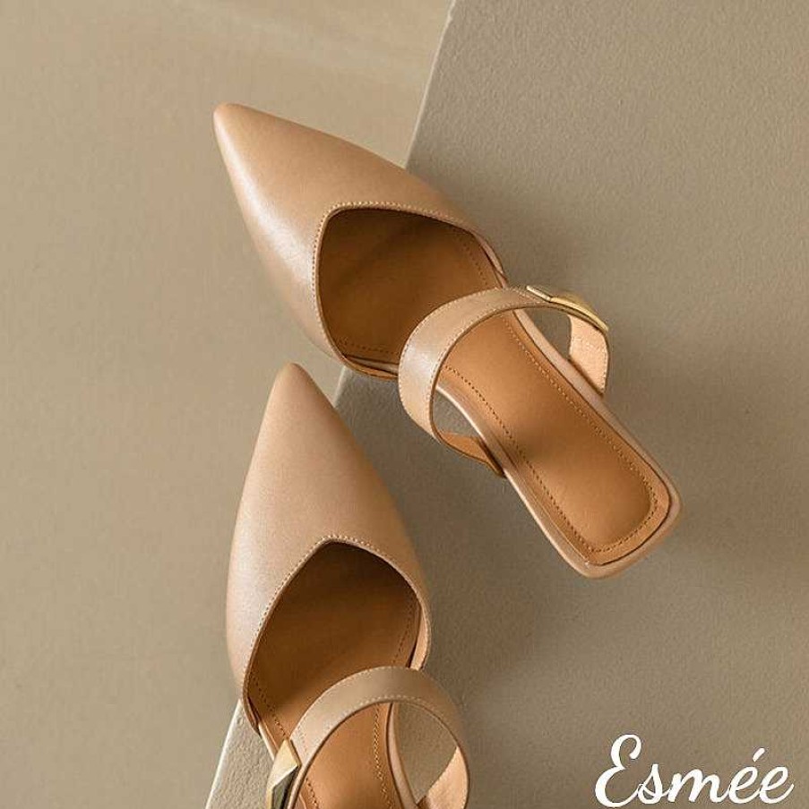 Shoes Esmée | Leather High Heel Mules With Metal Buckle Design