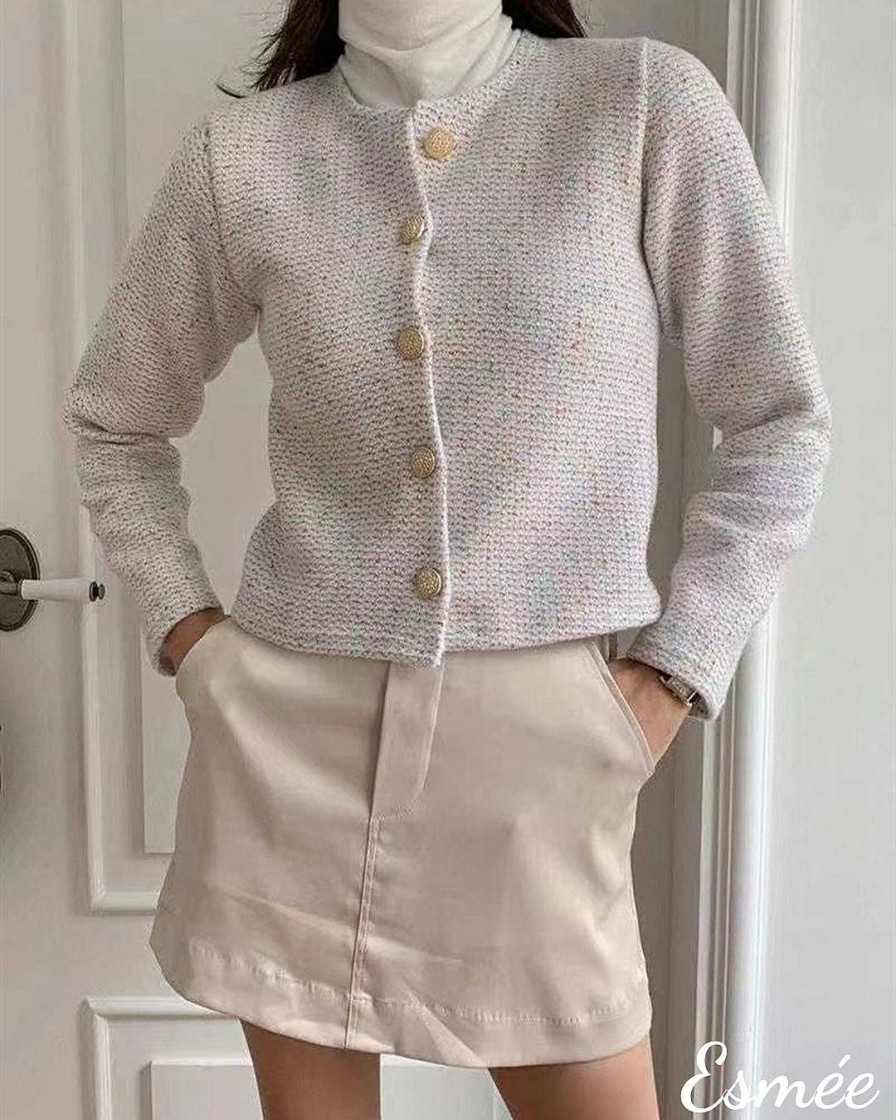 Clothing Esmée | Korean Tweed Fabrics Jacket With Golden Buttons