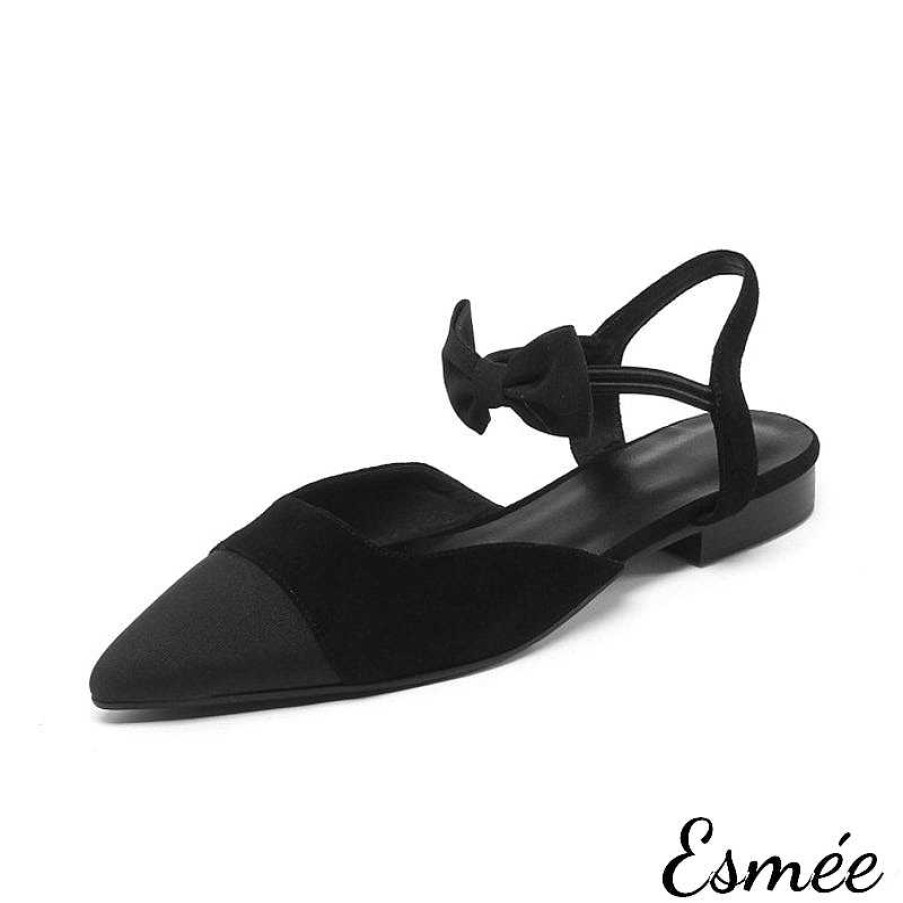 Shoes Esmée | Leather Flat Sandals With Bow-Knot Ankle Straps