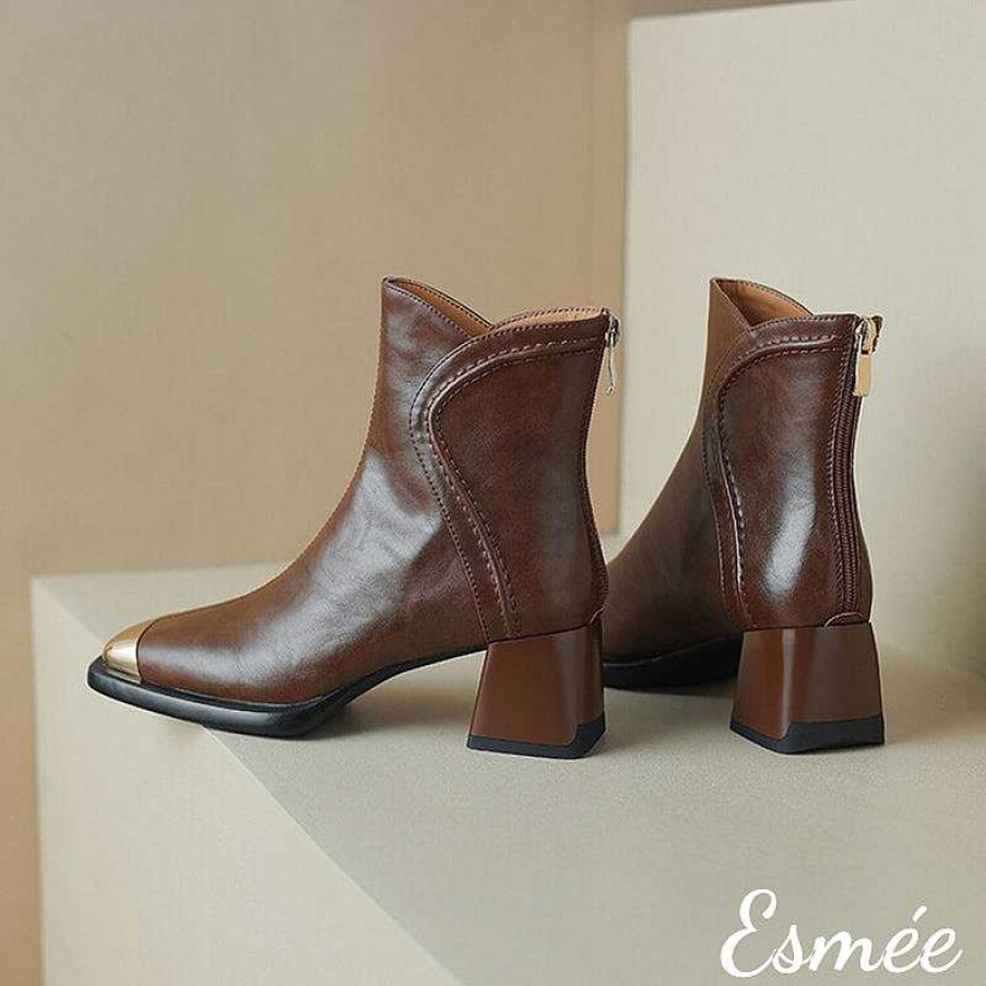 Shoes Esmée | Leather High Heel Ankle Boots With Special Cutting And Golden Toe Cap