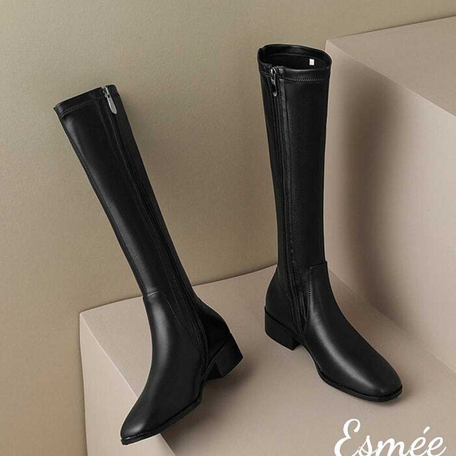 Shoes Esmée | Leather Long Boots With Block Heels