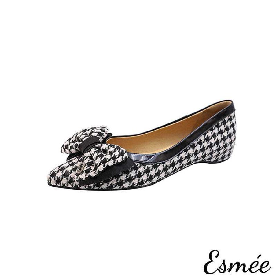 Shoes Esmée | Dogstooth Fabrics Flats With Bow Knot Design