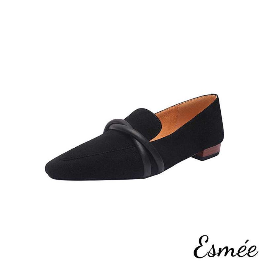 Shoes Esmée | Suede Loafers With Leather Straps Design