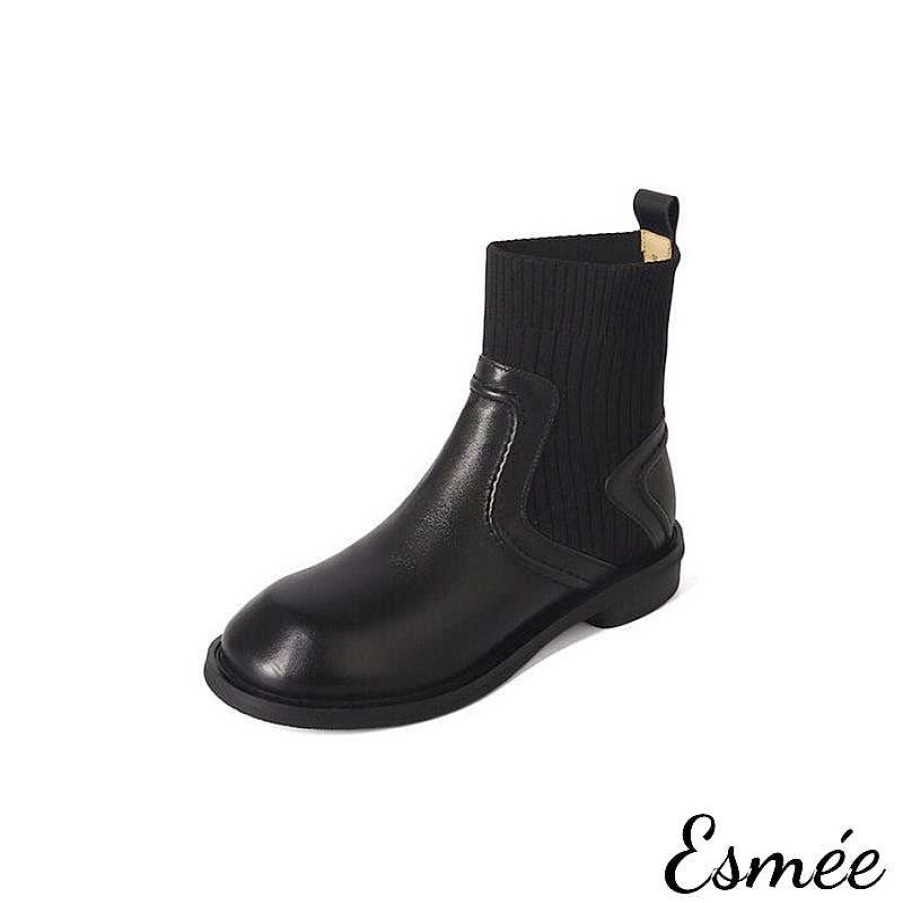 Shoes Esmée | Leather Ankle Boots With Sock Tube Black