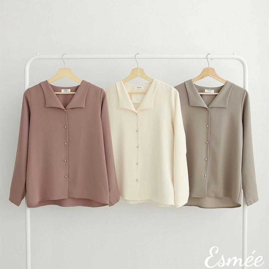 Clothing Esmée | Korean Chiffon Shirt With Golden Button