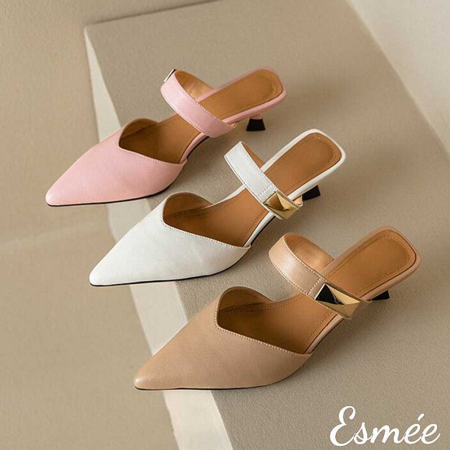 Shoes Esmée | Leather High Heel Mules With Metal Buckle Design