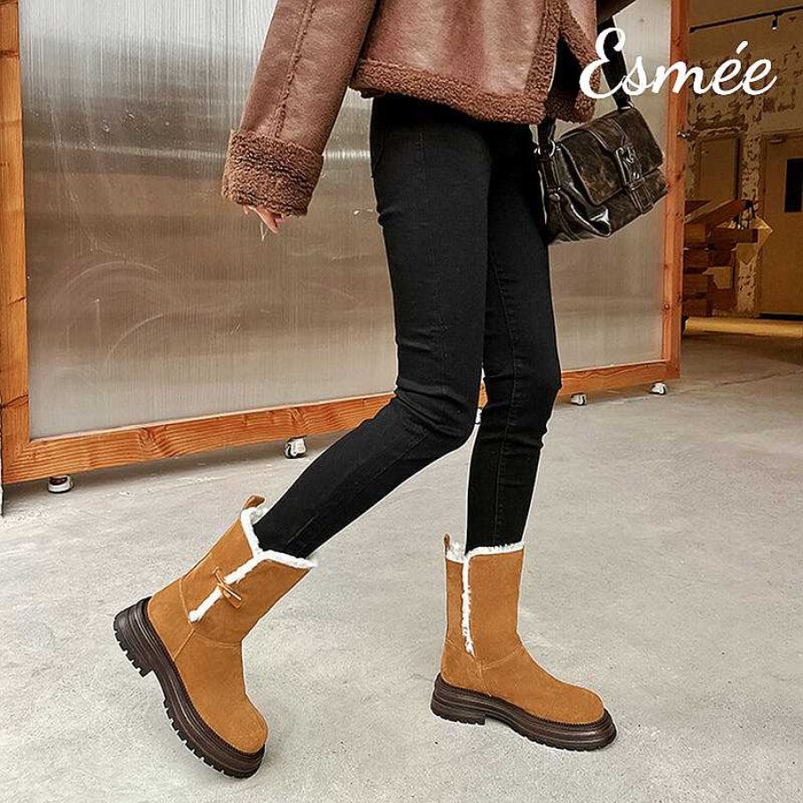 Shoes Esmée | Suede Snow Boots With Sheep Hair Design