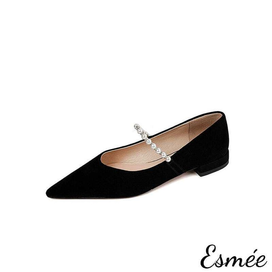 Shoes Esmée | Suede Flats With Pearl Straps