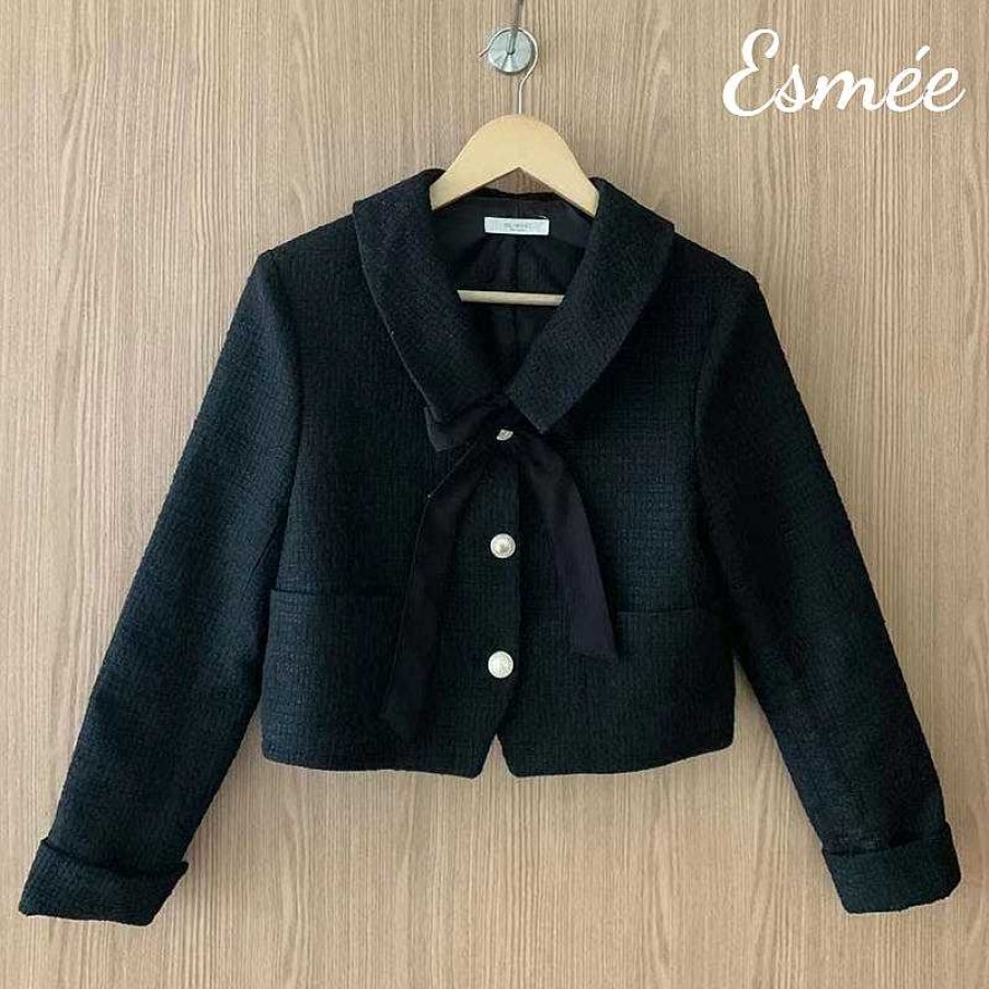 Clothing Esmée | Korean Tweed Blazers With Bow Knot Design