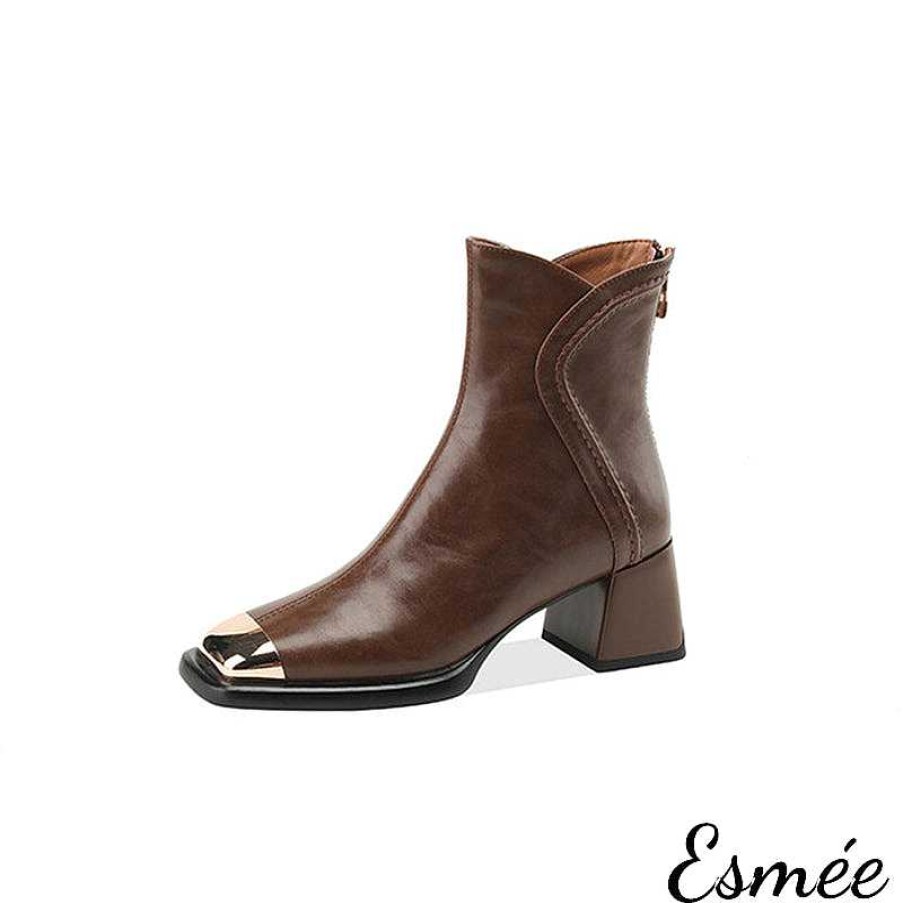 Shoes Esmée | Leather High Heel Ankle Boots With Special Cutting And Golden Toe Cap